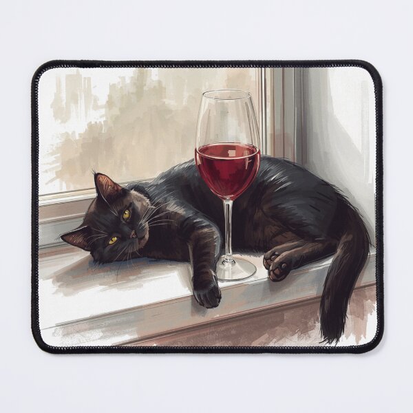 Item preview, black cat and a glass of wine designed and sold by Julitasells.