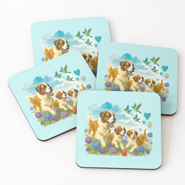 Item preview, Realistic painting of a cheerful Saint Bernard family designed and sold by the artedivino.