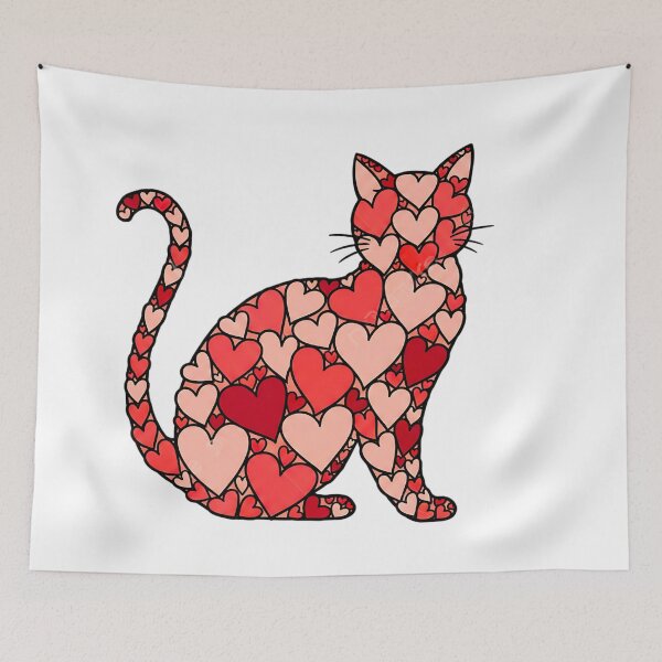Item preview, retro feline valentine heart art for cat lovers designed and sold by ArtDesignTp.