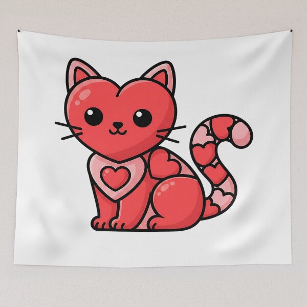 Item preview, adorable cat valentine retro heart illustration designed and sold by ArtDesignTp.