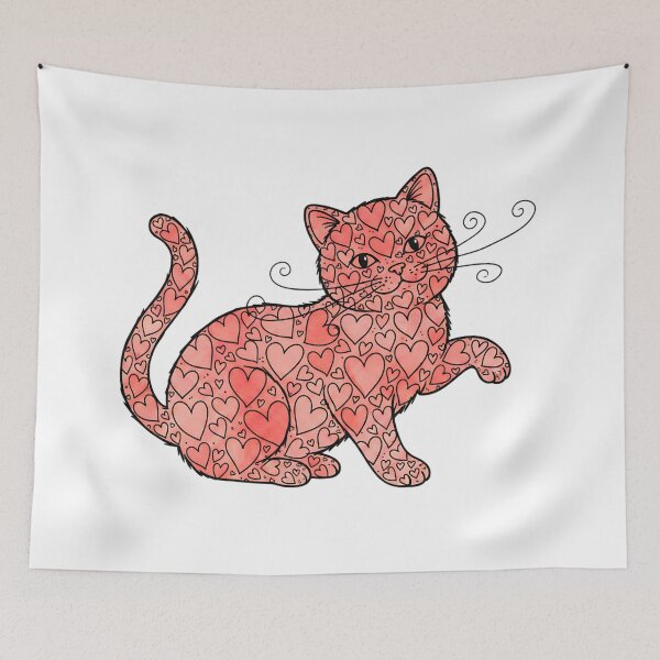 Item preview, groovy cat valentine hearts vintage lover art designed and sold by ArtDesignTp.