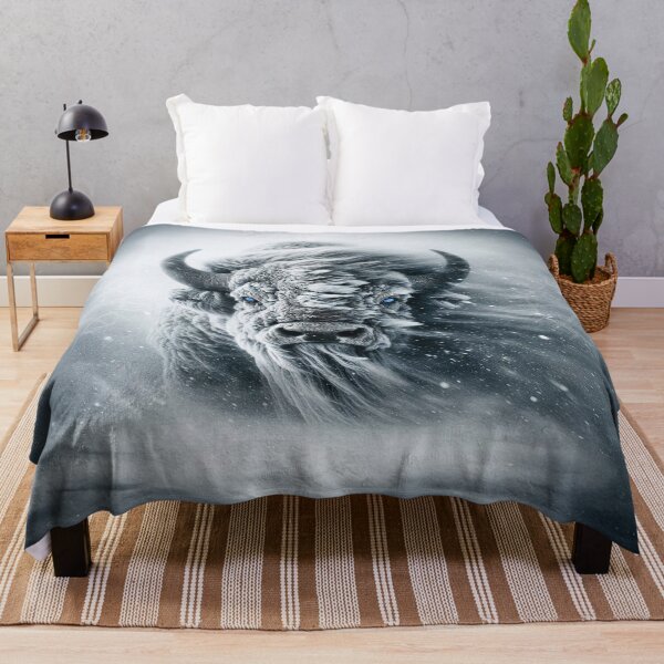 Item preview, Frostborn Buffalo Spirit – Nordic Bison Winter Storm Fantasy Art designed and sold by artistwill.