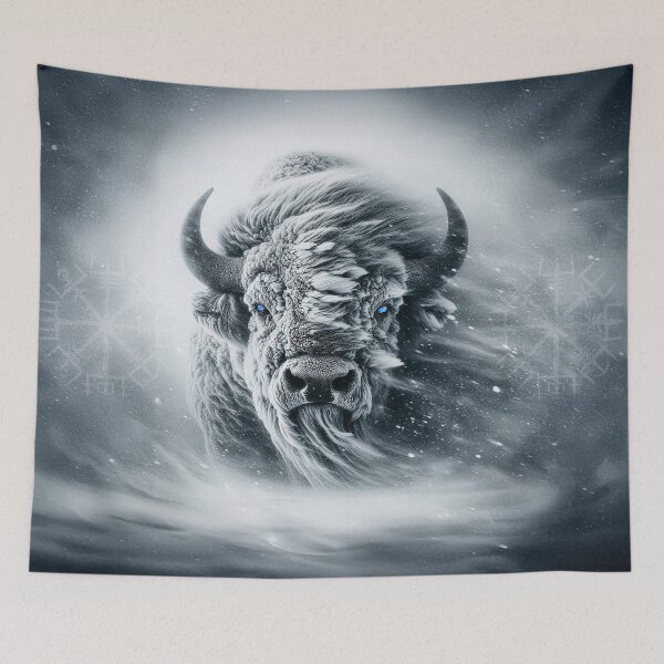 Item preview, Frostborn Buffalo Spirit – Nordic Bison Winter Storm Fantasy Art designed and sold by artistwill.