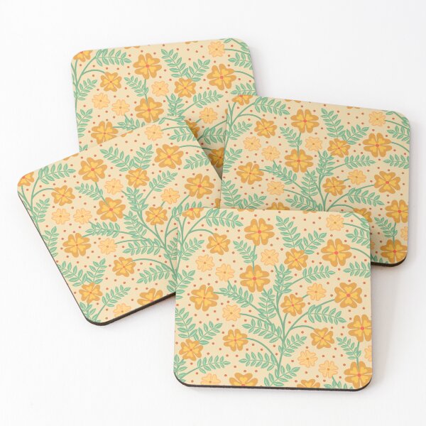 Item preview, Graphic design of yellow and cantalope flowers on cream designed and sold by MarySchwindt.
