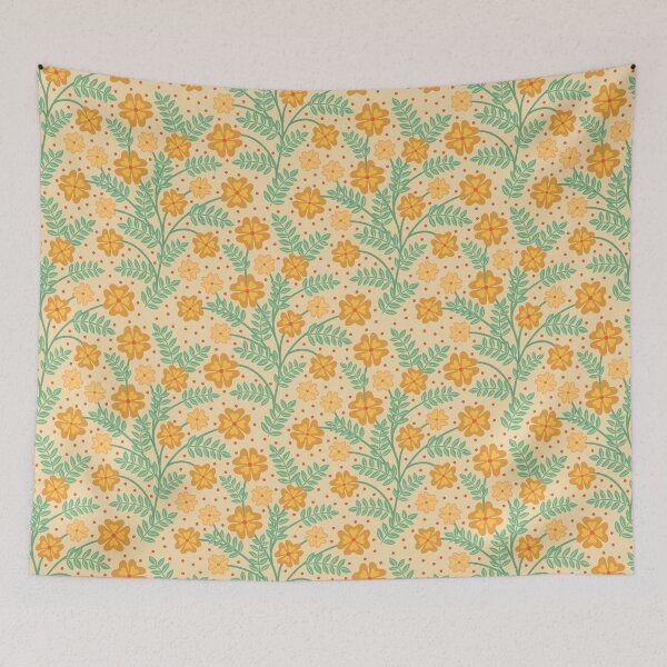 Item preview, Graphic design of yellow and cantalope flowers on cream designed and sold by MarySchwindt.