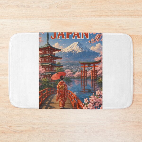 Item preview, Japan Vintage Travel Poster – Mount Fuji, Pagoda & Cherry Blossoms designed and sold by ElartedeNoel.