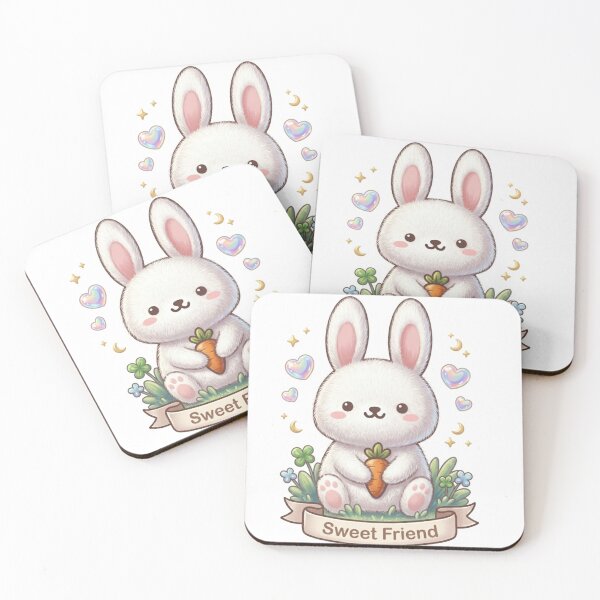 Item preview, Title and Metadata Title: Sweet Friend Kawaii Plush Bunny with Iridescent Hearts designed and sold by Stickivo.