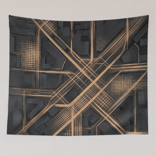 Item preview, Golden City Grid — Abstract Urban Map Art Print designed and sold by Printpix.