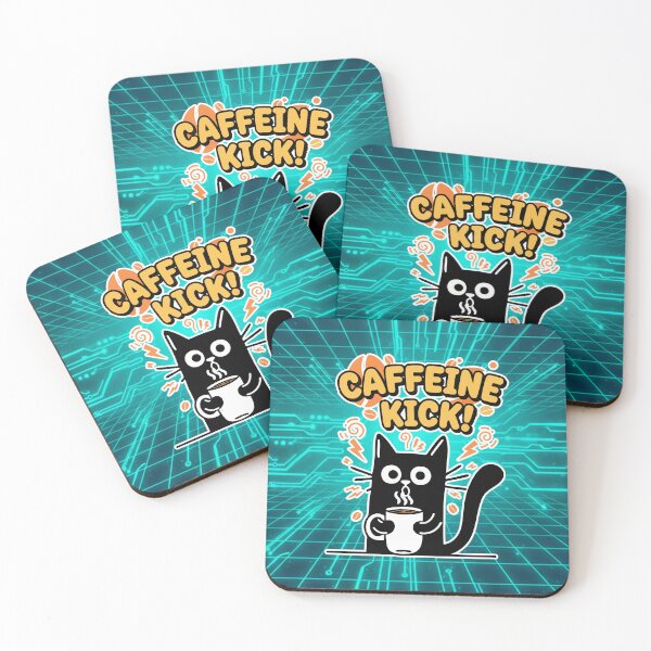 Item preview, Caffeine Kick! Black Cat Coffee Funny Energy Cartoon designed and sold by Taridesign.