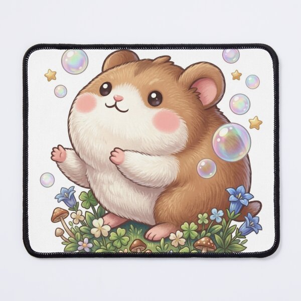 Item preview, Title and Metadata Title: Cute Fluffy Hamster in Magical Garden with Iridescent Bubbles designed and sold by Stickivo.