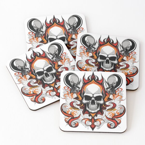 Item preview, Flaming Skull Biker Design – Gothic Fire Skull Metal Artwork designed and sold by Bad7Wear.