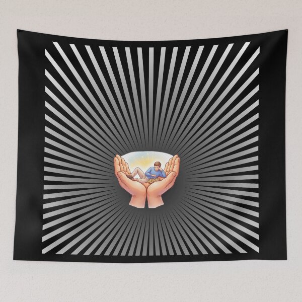 Item preview, ​Safe in My Hands - Peaceful Man and Cat Sunburst Art designed and sold by MarZeDesigns .