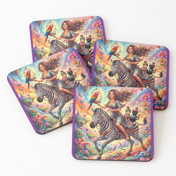 Item preview, A girl on a zebra with a parrot and cats.  designed and sold by Natalia-Vlad.