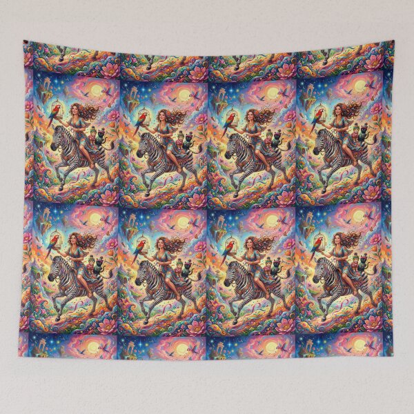 Item preview, A girl on a zebra with a parrot and cats.  designed and sold by Natalia-Vlad.