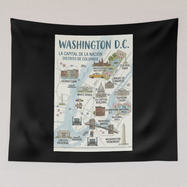 Item preview, Washington D.C. Illustrated Watercolor Map - The Nation's Capital designed and sold by ElartedeNoel.