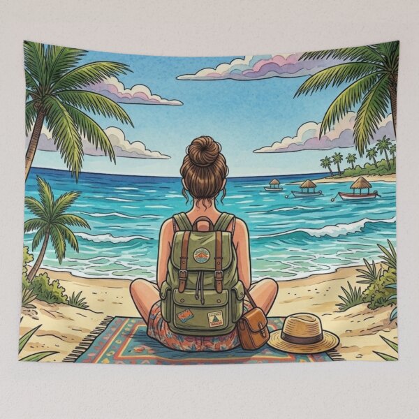 Item preview, Vintage Solo Female Travel Tulum - Mexico Cultural Travel Art designed and sold by Bloom & Quiet .