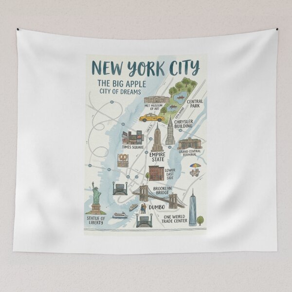 Item preview, New York City Illustrated Map – The Big Apple Landmark Poster designed and sold by ElartedeNoel.