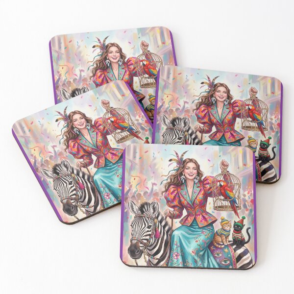 Item preview, A girl on a zebra with a parrot and cats.  designed and sold by Natalia-Vlad.