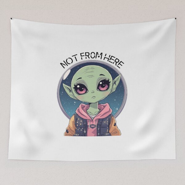 Item preview, Not From Here – Green Alien Pink Eyes Cool Jacket designed and sold by CosmicCutouts.