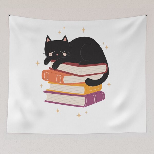 Item preview, Sleepy Black cat on book stack designed and sold by OHBOY! Handmade.