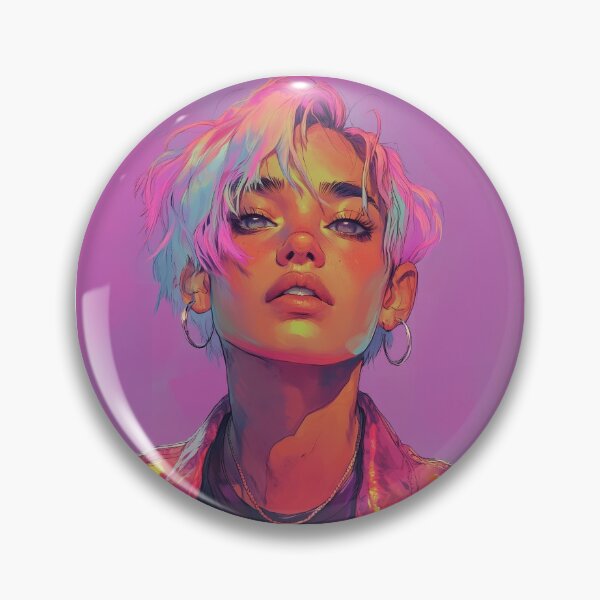 Aperçu de l'œuvre Rainbow Hair Rebel – Anime Legends Portrait créée et vendue par TechDreamscapes.
