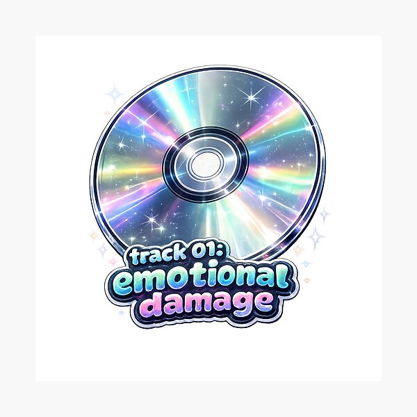 Artikelvorschau, Track 01: Emotional Damage Holographic CD Y2K Sticker entworfen und verkauft von jgvisualarts.