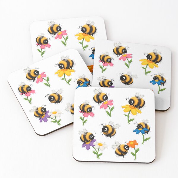 Item preview, Cute Cartoon Bees Collecting Nectar from Colorful Flowers designed and sold by PopDesignStyle.