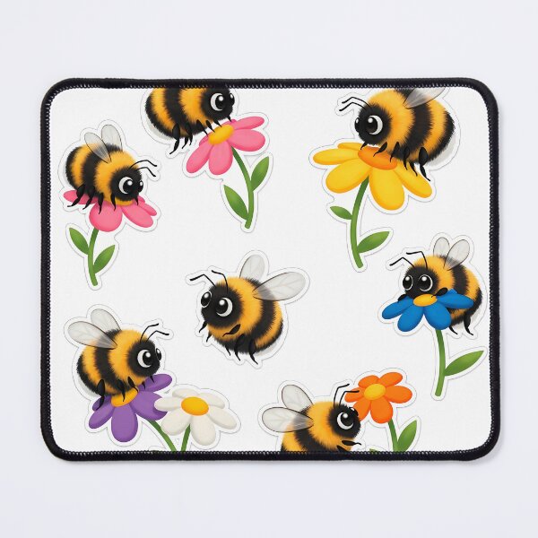 Item preview, Cute Cartoon Bees Collecting Nectar from Colorful Flowers designed and sold by PopDesignStyle.