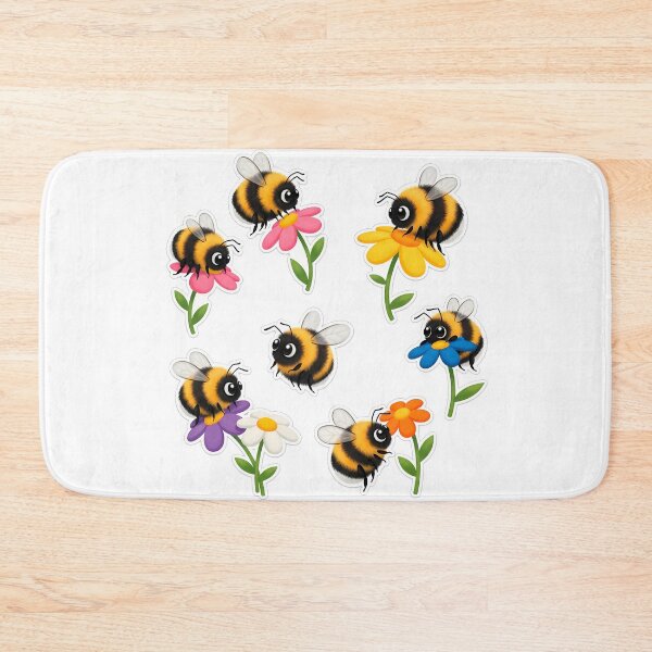 Item preview, Cute Cartoon Bees Collecting Nectar from Colorful Flowers designed and sold by PopDesignStyle.