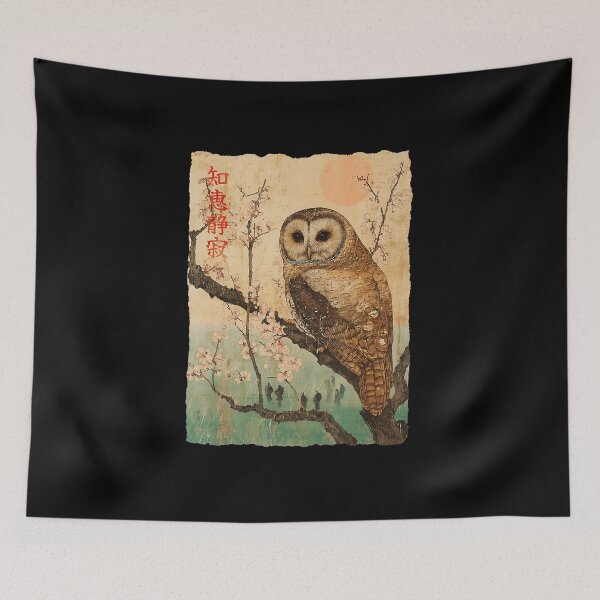 Item preview, Wise Owl Cherry Blossom Japanese Woodblock Style  designed and sold by titanlevi.