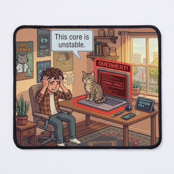 Item preview, Laptop Heat Cat – Funny Pixel RPG Overheat Chaos designed and sold by PawMic.