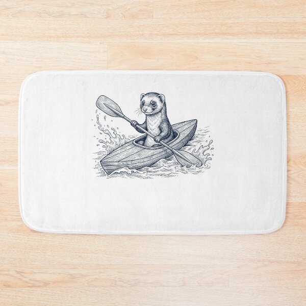 Aperçu de l'œuvre Kayak vintage avec furet, sports nautiques, amoureux des animaux créée et vendue par DoodleTortle.