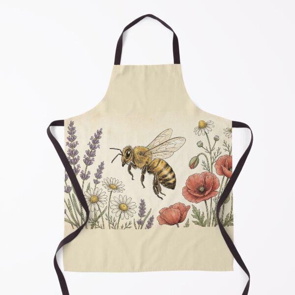 Item preview, Honey Bee Wildflower Garden - Vintage Botanical Illustration Bee Lavender Poppy Daisy Art designed and sold by magiquecreations.