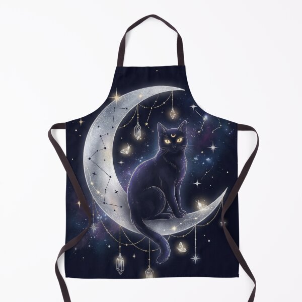 Item preview, Mystical Black Cat on Crescent Moon - Celestial Witchy Cat Constellation Crystal Magic Art designed and sold by magiquecreations.
