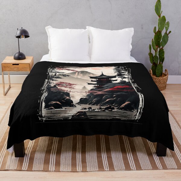 Item preview, Japanese Mountain Temple Landscape Vintage designed and sold by titanlevi.