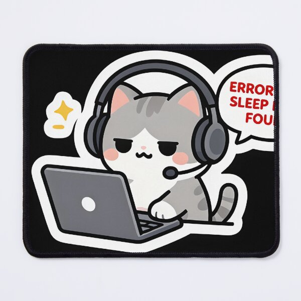 Artikelvorschau, Fehler 404: Schlaf nicht gefunden – Niedliches Kawaii-Coder-Gamer-Katzen-Meme entworfen und verkauft von Yogeshrock.
