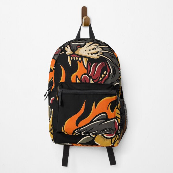 Item preview, Black Panther Head Traditional Tattoo Art with Fire and Roses designed and sold by seven things shop.
