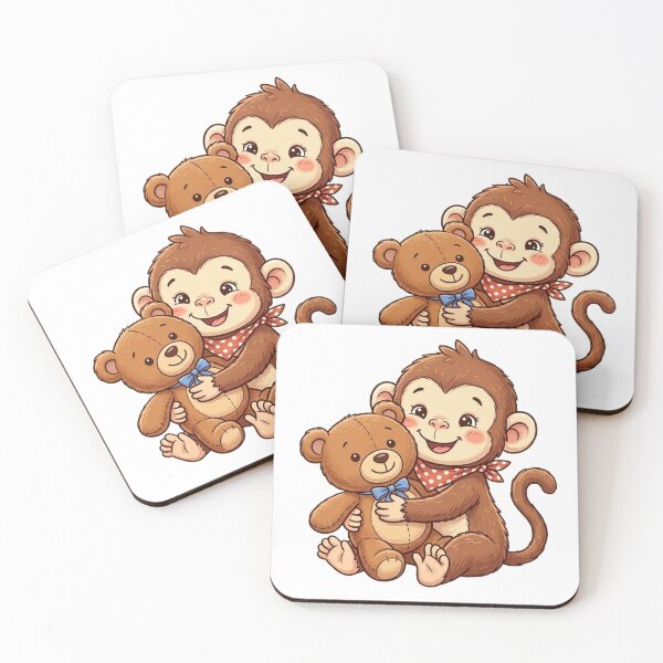 Item preview, Cute Baby Monkey Hugging Teddy Bear | Kawaii Animal Cartoon Sticker designed and sold by Punjabink.