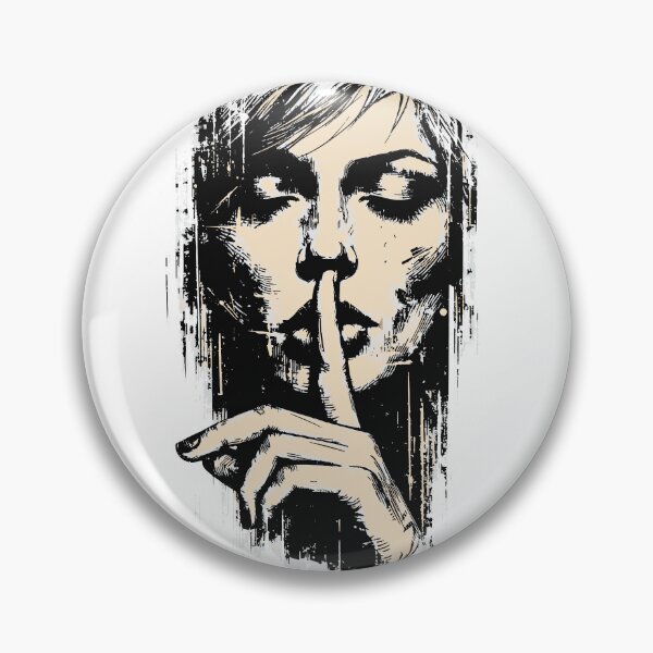 Item preview, A striking monochrome grunge illustration of a woman pressing a finger to her lips, evoking silence, secrecy, mystery and introspection designed and sold by Dejbar.