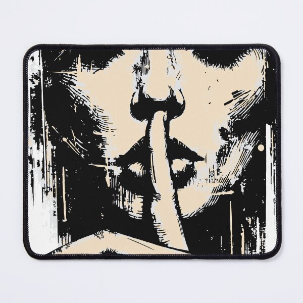 Item preview, A striking monochrome grunge illustration of a woman pressing a finger to her lips, evoking silence, secrecy, mystery and introspection designed and sold by Dejbar.
