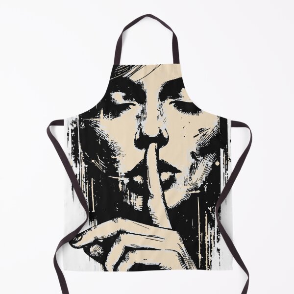 Artikelvorschau, Eine eindrucksvolle monochrome Grunge-Illustration einer Frau, die sich den Finger an die Lippen presst und so Stille, Geheimnis, Mysterium und Selbstreflexion evoziert. entworfen und verkauft von Dejbar.