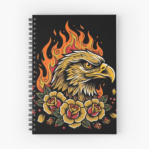 Item preview, Traditional Tattoo Eagle Head with Fire and Yellow Roses, Vintage American Style Graphic, Golden Eagle Illustration designed and sold by seven things shop.