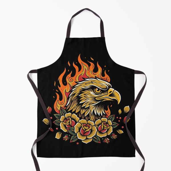Item preview, Traditional Tattoo Eagle Head with Fire and Yellow Roses, Vintage American Style Graphic, Golden Eagle Illustration designed and sold by seven things shop.
