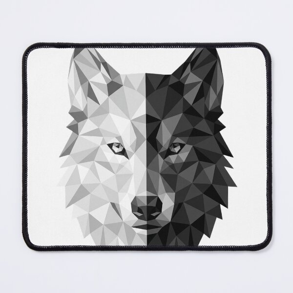 Artikelvorschau, Geometrischer Wolf, Low-Poly-Abstrakte Tierkunst, Schwarzweiß entworfen und verkauft von Krfto.