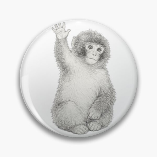 Item preview, Bye-Bye! Waving Punch the Japanese Macaque Sketch - Cute Snow Monkey designed and sold by aycemandesigns.
