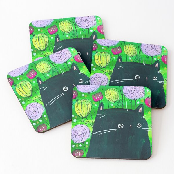 Item preview, Surprised Emerald Fields - Black Cat Mixed Media - Day 77 of 365  designed and sold by BeeandKiwi.