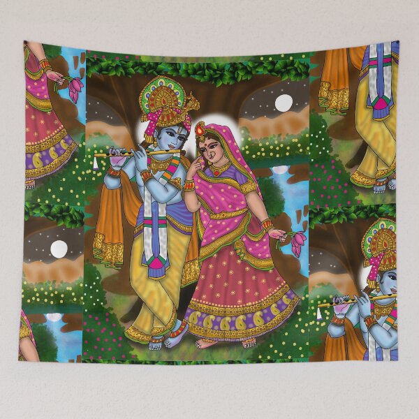 Item preview, Divine Radha Krishna Illustration – Spiritual Hindu Couple Artwork designed and sold by Harshit_Digital_Arts.