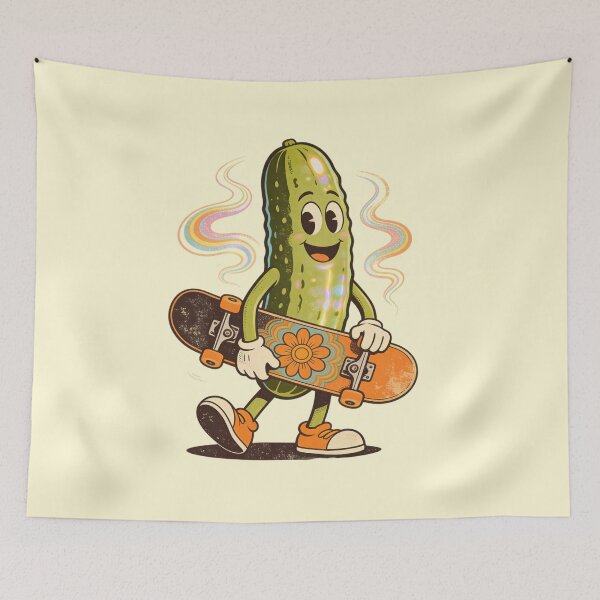 Item preview, Smiling Pickle Skateboarder Holding Skateboard Walking Character Gift for Pickle Lover Skater Birthday Friend designed and sold by Cherrydora.