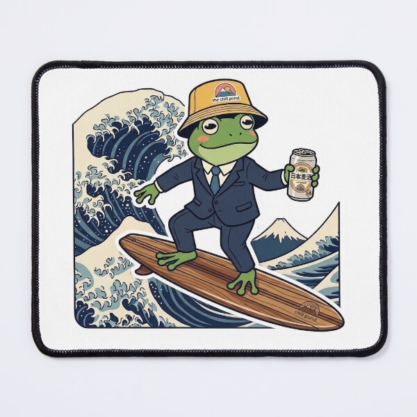 Item preview, The Great Wave of Chill - Ukiyo-e Surfing Frog Streetwear Mascot designed and sold by The Chill Pond.