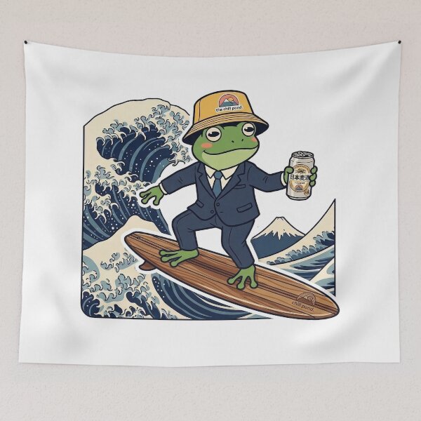Item preview, The Great Wave of Chill - Ukiyo-e Surfing Frog Streetwear Mascot designed and sold by The Chill Pond.